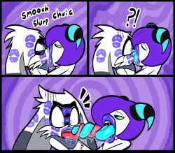 2boys 2d 2d_(artwork) anthro big_ears demon demon_boy emo emo_boy furry gay homosexual kiss_mark kissing kissing licking long_ears long_tongue male/male mk210 purple_hair purple_lips purple_lipstick saliva saliva_trail simple_background sonic_(series) sonic_lost_world tongue tongue_kiss tongue_out zor