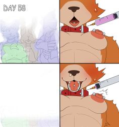 2025 anthro areola blush bodily_fluids breasts canid canine collar drug_usage drugs falco_lombardi femboy feminization fox fox_mccloud fur gekishiro gekishiro1 green_eyes hi_res identity_death injection krystal krystal_(star_fox) male mammal memory_alteration memory_loss moobs nintendo nipple_piercing nipples open_mouth peppy_hare personality_change piercing sharp_teeth simple_background slightly_chubby slightly_chubby_anthro slightly_chubby_male slippy_toad small_breasts smile solo star_fox sweat teeth time_skip tongue tongue_piercing white_background