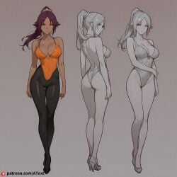 ai_generated character_sheet contempt large_breasts shihouin_yoruichi standing