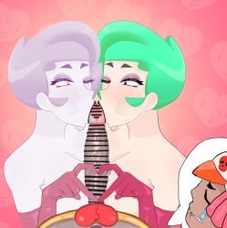 blowjob bo_(brawl_stars) brawl_stars double_blowjob double_fellatio felation green_hair lipstick lola_(brawl_stars) milf supercell valentine's_day