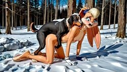 ai_generated anal anal_sex anthro bent_over canine crying crying_with_eyes_open dog_penis doggy_style furry furry_female lola_bunny lola_bunny_(multiversus) looney_tunes multiversus outdoors rape space_jam terror139 warner_bros warner_brothers zoophilia