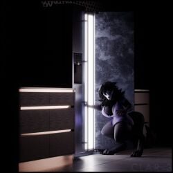 3d 3d_model 3d_render artist_name artist_signature beats big big_breasts black_body black_fur black_hair bottomless bottomless_female caught caught_in_the_act clar-3 clothed_female clothing crouching crouching_female dark_room digitigrade ears ears_down female female_only fridge glowing_eyes huge_breasts indoors long_hair looking_at_viewer mal0 malo night paws scp-1471 scp-1471-a scp-1471-a_(da.nilkaz) scp_containment_breach scp_foundation shirt shirt_only skull_head solo solo_female tail thick_thighs thighs watermark white_eyes