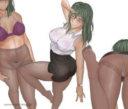 ass blush bra feet glasses midriff office_lady pantyhose pinup_pose pubes sleeveless_shirt teacher tessou_tsuzuri to_aru_kagaku_no_railgun to_aru_majutsu_no_index wuji_21