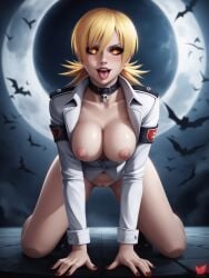 ai_generated blonde_hair breasts breasts_out collar hellsing infiniteskull moon moonlight seductive_look seras_victoria shaved_pussy short_hair