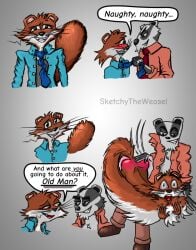 age_difference anthro badger bradley_the_badger butt_slap dominant dominant_male duo male male/male mammal mustelid musteline otk sketcheigh_the_weasel sketchytheweasel slap spanking submissive submissive_male true_musteline weasel