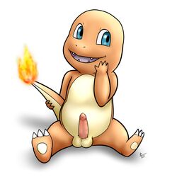 2015 animal_genitalia balls charmander cute erection feral male male_only nintendo open_mouth penis pokémon_(species) pokemon scalie simple_background video_games zekromlover