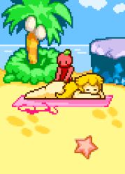 animated animated_gif applying_sunscreen beach beach_towel big_ass blonde_hair blush blushing echinoderm heart huge_ass loop looping_animation mario_(series) nude nude_female nude_sunbathing palm_tree pink_bikini pink_bikini_top pixel_art princess_peach red_skin slap slapping_ass slapping_butt starfish sunbathing tomato_(okami_tomato) water wave waves zxtomatofan