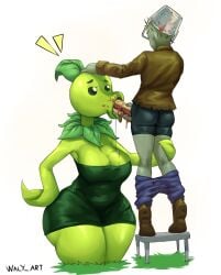 1boy 1girls anthro anthrofied ass breasts buckethead_zombie_(pvz) censored electronic_arts female flora_fauna food peashooter_(pvz) plant plant_girl plant_humanoid plantie plants_vs._zombies plants_vs_zombies popcap_games pussy subway_eat_fresh_(meme) waly_xox zombie zombie_(pvz)