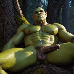 bara big_muscle big_penis erection green_skin huge_cock ia_generated male muscular_male orc orc_male orced penis