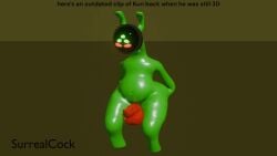 1boy 3d alien_boy blank_background breathing different_colored_penis femboy green_eyes green_skin kun_(surrealcock) moving_penis outdated_model red_penis surrealcock tagme testicles video