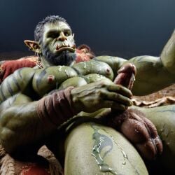 bara big_muscle big_penis erection green_skin huge_cock ia_generated male muscular_male orc orc_male orced penis