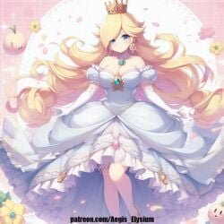 1girls aegis_elysium ai_art ai_generated blonde_hair blue_eyes blush blushing blushing_at_viewer breasts cleavage crown dress female_focus gem hair_ornament headpiece highres huge_breasts jewelry large_breasts long_hair looking_at_viewer lying mario_(series) navel nintendo patreon patreon_username ponytail princess princess_rosalina rosalina smile solo solo_focus standing super_mario_bros. super_mario_galaxy thick thick_breasts tiara tree very_long_hair white_dress