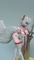 1girls 3d 3d_(artwork) animated artist_request clothes clothing collar figurine fox fox_ears fox_girl fox_tail gloves heels humanoid red_clothing sword tagme tounge_out video voluptuous white_fur white_gloves white_hair white_legwear