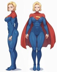 ai_generated android_18 big_breasts breasts cosplay crossover crossover_cosplay dc dc_comics dragon_ball dragon_ball_z frozen_(film) huge_breasts hyper_breasts large_breasts supergirl supergirl_(cosplay) thick_thighs wide_hips