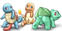 2015 animal_genitalia anus ass balls big_penis bulbasaur charmander cute erection feral male male_only mammal nintendo open_mouth penis plant pokémon_(species) pokemon pokemon_rgby red_eyes scalie simple_background squirtle video_games zekromlover