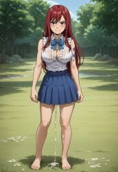 after_sex ai_generated akabur_style bowtie breasts breasts breasts_out clothed clothing cum cum_in_pussy cum_out_pussy echodantalian erza_scarlet fairy_tail full_body full_body_view girl legs miniskirt red_hair shirt smile tits_out