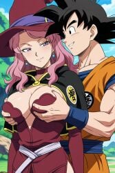 ai_generated black_clover breasts dragon_ball dragon_ball_super dragon_ball_z excited_male grabbing grabbing_breasts grabbing_from_behind groping_breasts looking_at_another outside seductive_smile sexy smile vanessa_enoteca