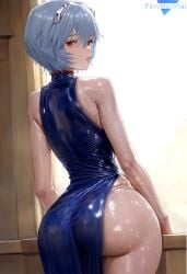 1girls ai_generated big_ass big_butt blue_dress blue_hair dress female female_focus female_only from_behind huge_ass large_ass looking_back marshalperv neon_genesis_evangelion pervmarshal rei_ayanami short_hair solo solo_female solo_focus sweat sweating tagme tagme_(artist) watermark