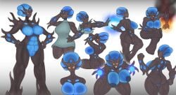 1girls alien alien_girl alien_humanoid anthro ass ben_10 ben_10_ultimate_alien big_breasts blue_nipples breasts high_resolution highres methanosian multiple_views nipples orange_eyes plant plant_girl pussy thewatcherofworlds ultimate_swampfire vagina