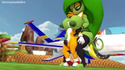 3d 3d_animation big_breasts bigger_female breast_smother female green_hair green_skin handjob leviantan581re male pink_nails small_penis smaller_male sonic_(series) sonic_the_hedgehog_(series) tagme tails tails_the_fox titjob video yellow_fur yellow_nipples zeena