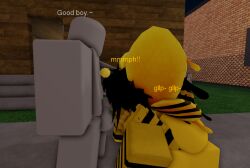 2boys 3d bee deepthroat fellatio femboy femboysub gay gay_sex lamentlife_(oc) male_on_femboy oral outdoors public roblox roblox_avatar roblox_studio robloxian text