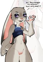 anthro breasts clothed clothing digital_media_(artwork) disney female fur genitals hi_res judy_hopps kameko_yux lagomorph leporid mammal nude pussy rabbit simple_background smile solo tail zootopia