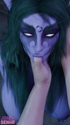 3d big_breasts green_hair huge_breasts joasenha large_breasts light-skinned_male pov sucking_on_finger tyrande_whisperwind world_of_warcraft