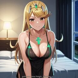 1girls aegis_elysium ai_art ai_generated bed black_dress blonde_hair blush blushing_at_viewer breasts cleavage crown dress elbow_gloves female_focus gem gloves hair_ornament headpiece highres huge_breasts jewelry large_breasts lingerie long_hair looking_at_viewer mythra mythra_(xenoblade) navel nintendo patreon patreon_username sitting sitting_on_bed smile solo solo_focus standing thick thick_breasts thick_thighs thighs tiara tree very_long_hair xenoblade_(series) xenoblade_chronicles_(series) xenoblade_chronicles_2 yellow_eyes