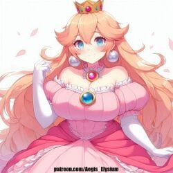 1girls aegis_elysium ai_art ai_generated blonde_hair blue_eyes blush blushing blushing_at_viewer breasts cleavage crown dress female_focus gem hair_ornament headpiece highres huge_breasts jewelry large_breasts long_hair looking_at_viewer lying mario_(series) navel nintendo patreon patreon_username peach ponytail princess princess_peach smile solo solo_focus standing super_mario_bros. super_mario_galaxy thick thick_breasts tiara tree very_long_hair