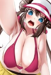 1girls alternate_breast_size armpits atsugi111 bent_over bike_shorts bike_shorts_under_skirt black_shorts blue_eyes blush bra breasts brown_hair cleavage clothes_pull commentary cowboy_shot donut_hair_bun double_bun dressing game_freak hair_between_eyes hair_bun hanging_breasts highres large_breasts long_hair looking_at_viewer navel nintendo open_mouth outstretched_arm panties pantyhose pokemon pokemon_bw2 pov red_bra red_panties rosa_(pokemon) shorts shorts_pull simple_background skirt skirt_pull solo standing teeth twintails underwear upper_teeth_only visor_cap white_background yellow_skirt