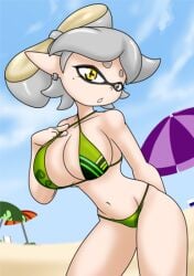 beach bikini female female inkling kaostheory901 large_breasts looking_at_viewer marie_(splatoon) pale-skinned_female pale_skin sandwich-anomaly splatoon splatoon_(series) squid_sisters sunshine tentacle_hair yellow_eyes