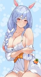 areola_slip hand_between_thighs hand_under_breasts hololive huge_breasts mature_female milf mother naked_apron pekomama virtual_youtuber