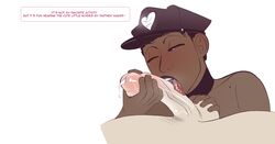 1boy 1girls cum dark-skinned_female dark_skin fellatio female fruit_basket_(jamesab) jamesab joy_winslow_(jamesab) light-skinned_male male non_canon oral original_character police sex