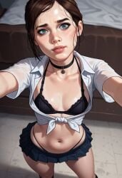ai_generated bikini choker ellie_(the_last_of_us) ellie_williams female jacket_open school_uniform schoolgirl see-through_swimsuit selfie sexting teenage_girl teenager the_last_of_us transparent_clothing young