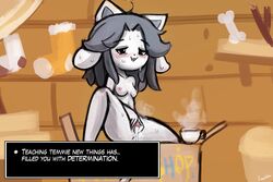 1girls 2015 :3 anthro black_hair blush breasts cum cum_inside determination english_text female female_only fur hair looking_at_viewer lumineko nipples nude open_mouth pussy solo spread_pussy spreading sweat tea_cup temmie temmie_(undertale) text undertale undertale_(series) white_body white_fur