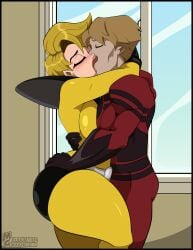 1boy 1girls ant-man ant-man_(series) ass big_ass big_breasts big_butt blonde_hair blonde_hair_female bodysuit breast_press breast_squeeze breasts couple hank_pym kissing lipstick marvel marvel_comics moisesgrafic rita_demara short_hair short_hair_female short_hair_male straight superhero superhero_costume superheroine tagme yellow_jacket yellow_jacket_(marvel) yellow_jacket_(rita_demara)