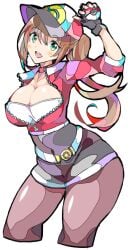 1girls big_breasts blush breasts cleavage clothed clothing creatures_(company) enpe female female_focus female_only game_freak hair hat mouth nintendo open_mouth open_mouth poke_ball pokemon pokemon_(franchise) pokemon_(series) pokemon_trainer teeth tongue