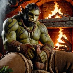 ai_generated bara big_muscle big_penis erection green_skin huge_cock ia_generated male muscular_male orc orc_male orced penis