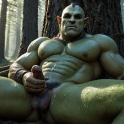 bara big_muscle big_penis erection green_skin huge_cock ia_generated male muscular_male orc orc_male orced penis