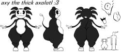 7:3 amphibian andromorph anthro anus ass belly big_butt black_and_white clothing digital_drawing_(artwork) digital_media_(artwork) english_text fingers footwear genitals gloves handwear hi_res huge_butt intersex looking_at_viewer miglove monochrome multicolored_body not_furry open_mouth penis rubberhose shoes simple_background size_difference standing tail text thick_thighs tongue two_tone_body vulva white_belly white_face wide_hips