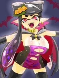 1girls alternate_costume black_thighhighs breasts callie_(splatoon) cleavage female hair hair_ornament halloween inkling inkling_girl large_breasts long_hair looking_at_viewer mole mole_under_eye navel nintendo open_mouth pointy_ears red_eyes solo solo_female solo_focus splatoon t2ukmyjm tentacle tentacle_hair thighhighs tongue two_tone_hair