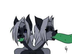 2_heads animated black_fur canine conjoined deep_throat fox gif kpnsfw mammal multi_head open_mouth oral oral_sex smile tentacle throat_bulge vira_and_viana