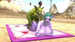 1boy 3d animated beach beach_towel big_breasts bulging_breasts clenched_teeth collar cupid endured_face female goblin long_ears night_elf prone_bone small_dom_big_sub tagme tyrande_whisperwind video warcraft world_of_warcraft