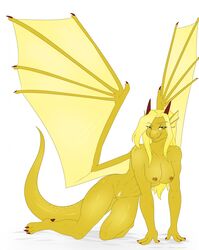 breasts dragon female linhthasack muscular nude pussy wings yellow_skin