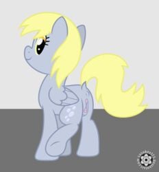 animal_genitalia anus ass blonde_hair cutie_mark derpy_hooves equine female feral friendship_is_magic fur grey_fur hair hi_res horse mammal my_little_pony nude pegasus pony pussy sasukex125 simple_background smile solo wings