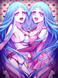 2girls bikini blue_hair female female_only long_hair me!me!me! meme_(me!me!me!) multiple_girls navel pale-skinned_female pale_skin pink_eyes sueun