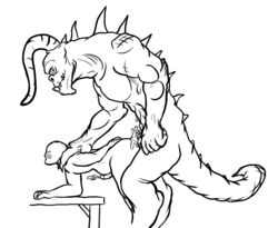 2boys ask-a-deathclaw_(artist) bulge cum deathclaw excessive_cum fallout human inflation knot male male/male male_deathclaw_(fallout) male_only mammal penis swelling video_games