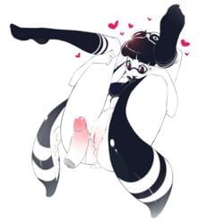 anthro black_hair cephalopod cephalopod_humanoid cum cum_in_pussy female goggles goggles_on_head heart holding_legs humanoid inkling inkling_girl kneehighs mask_(marking) nintendo open_mouth pointy_ears splatoon squid sticky_(stickysheep) stickysheep striped striped_legwear tentacle tentacle_hair uncensored