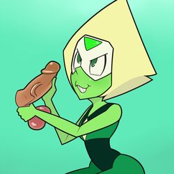 balls gem_(species) green_eyes green_skin handjob male penis peridot_(steven_universe) simple_background steven_universe suplexpizza teeth