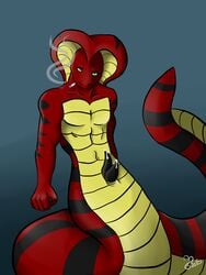 1boy cigarette cum diphallia diphallism leaking male male_only multi_penis naga nude penis red_scales reptile scales scalie sebastian_(zombikiss) smoking snake solo stripes zombikiss